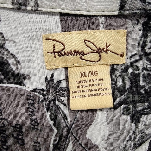 Panama Jack Motorcycle Club Maui Mens XL Camp Hawaiian Gray Black‎ 100% Rayon - Picture 2 of 7